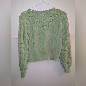 Ophelia Roe Green Crew Neck Sweater with Textured Knit Size Medium